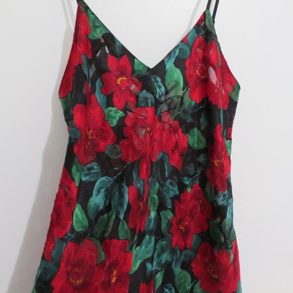 Victoria's Secret Womens Sz M Red Floral Vintage Gold Label Mini Slip Dress Bow - Picture 4 of 9